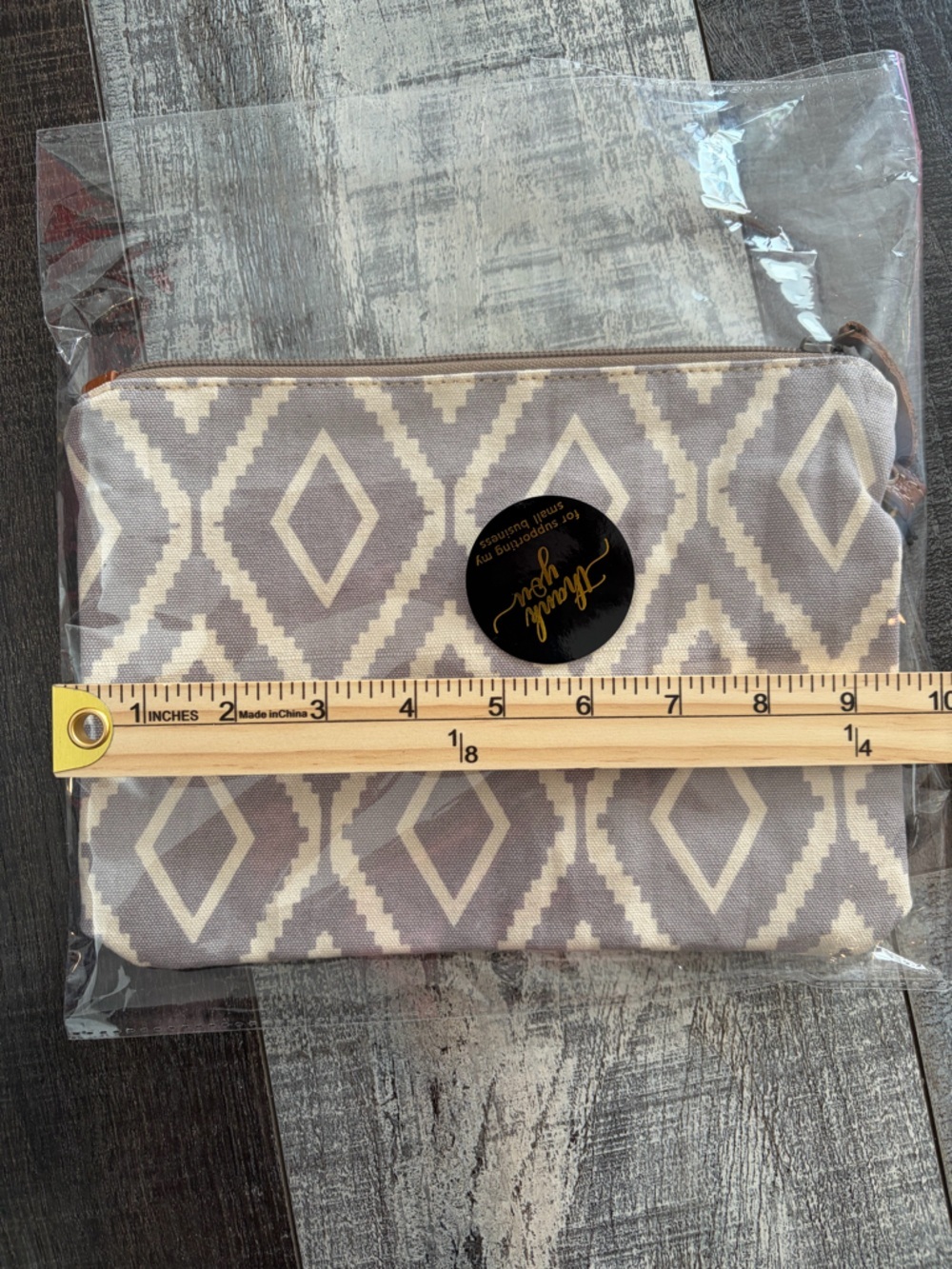 Myra Bag Boho Canvas & Leather Wristlet Clutch Geometric Print NWT - Picture 7 of 8